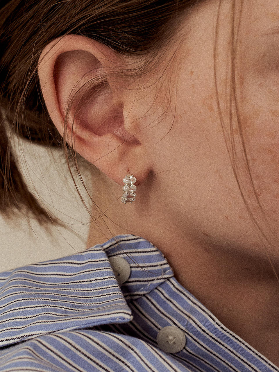 [silver925]leaf cubic onetouch earring