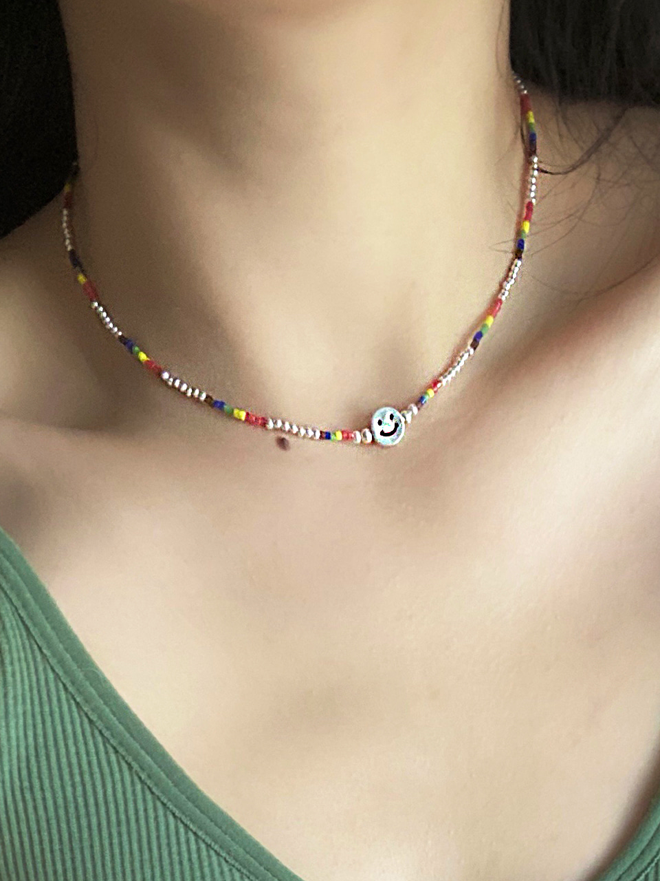 [silver925]rainbow smile bead necklace