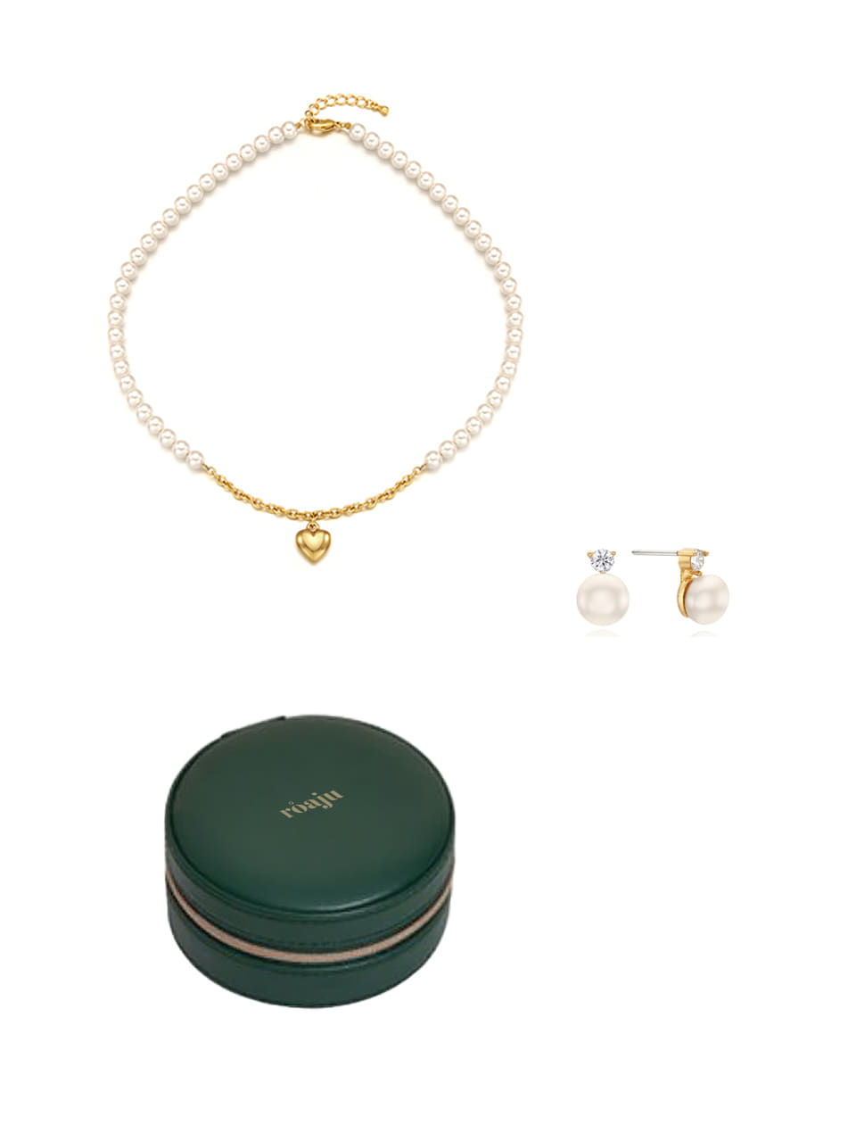 [GIFT SET] comely heart pearl necklace &amp; heva pearl earring