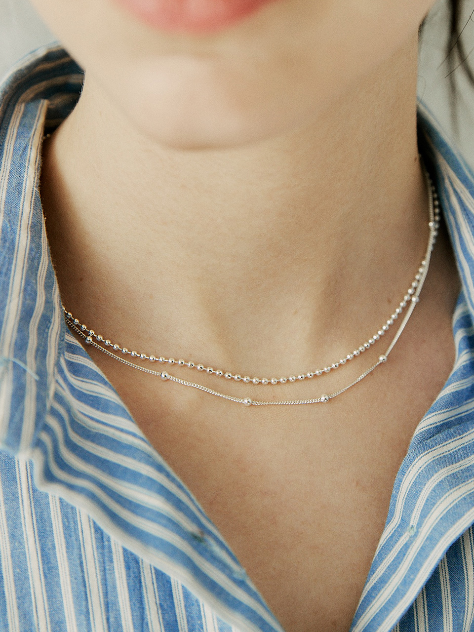 [silver925]boll layered necklace