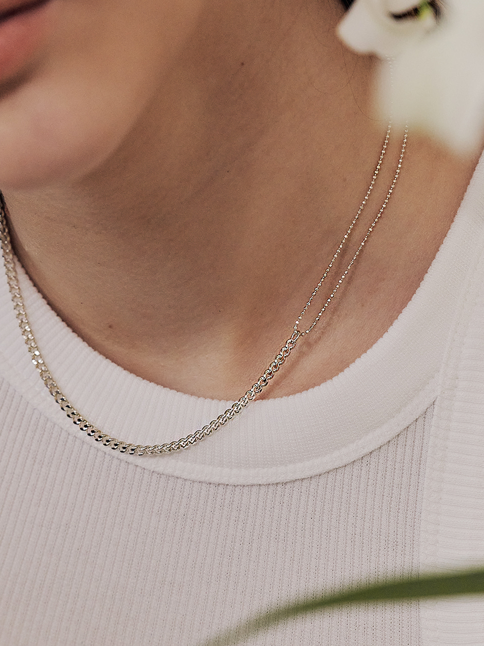 [silver925]half mix chain necklace