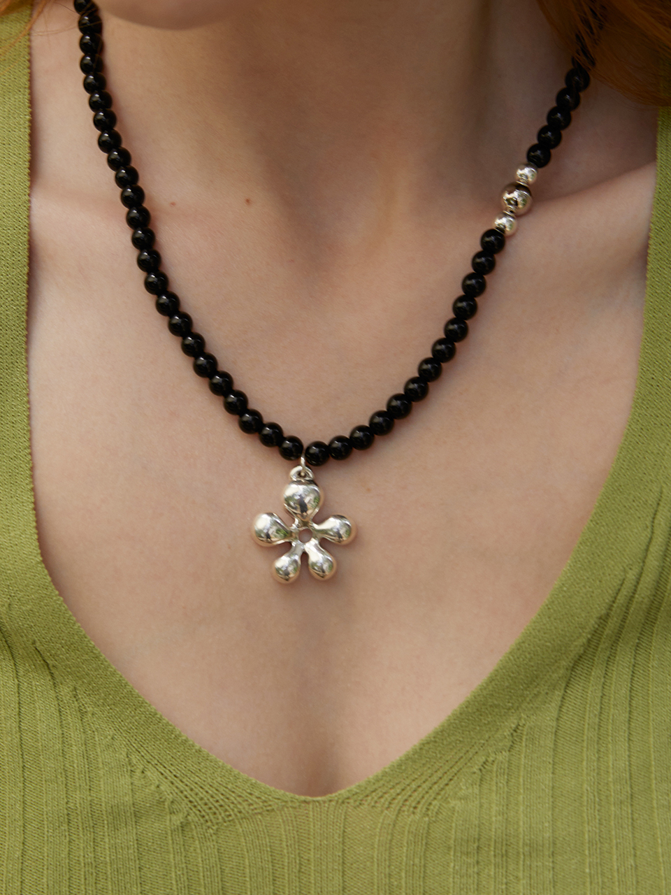 [silver925]Onix flower necklace